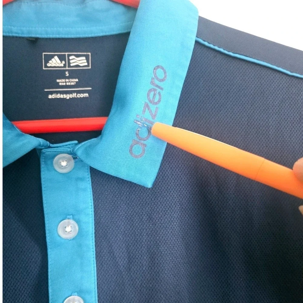 Adidas Adizero Golf Polo Shirt Mens Small Navy Blue Light Blue Striped Graphic‎
